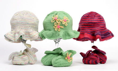 Northern Palm Designs Hat and Bootie Kit Using Hand Dyed Yarns from Lisa Souza